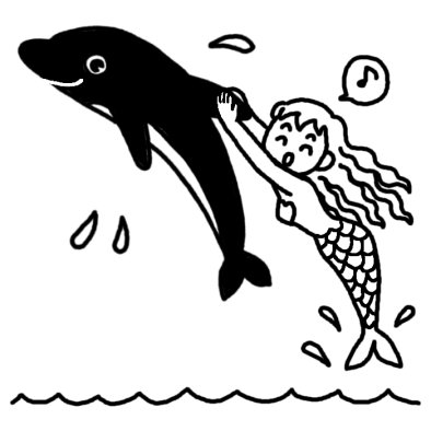 イルカと人魚 海の生き物 夏のイラスト 無料 白黒イラスト素材